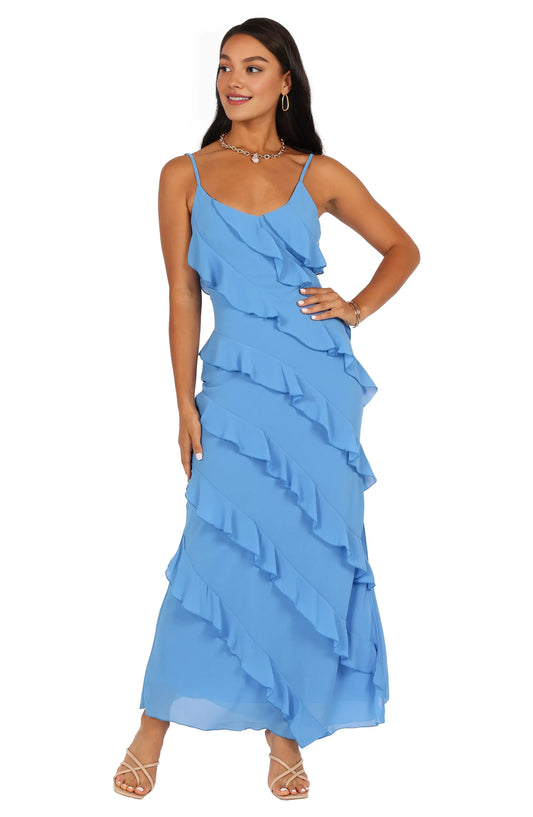Beautiful Timeless Special Occasion Elegant Sky Blue Chiffon Sheath Sleeveless Prom Dress