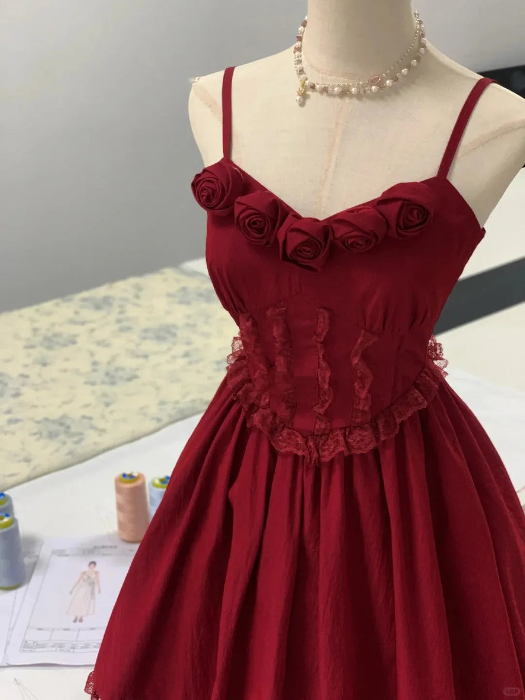 red rose strap birthday party homecoming dress