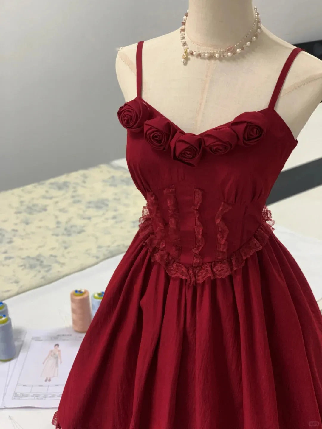 red rose strap birthday party homecoming dress
