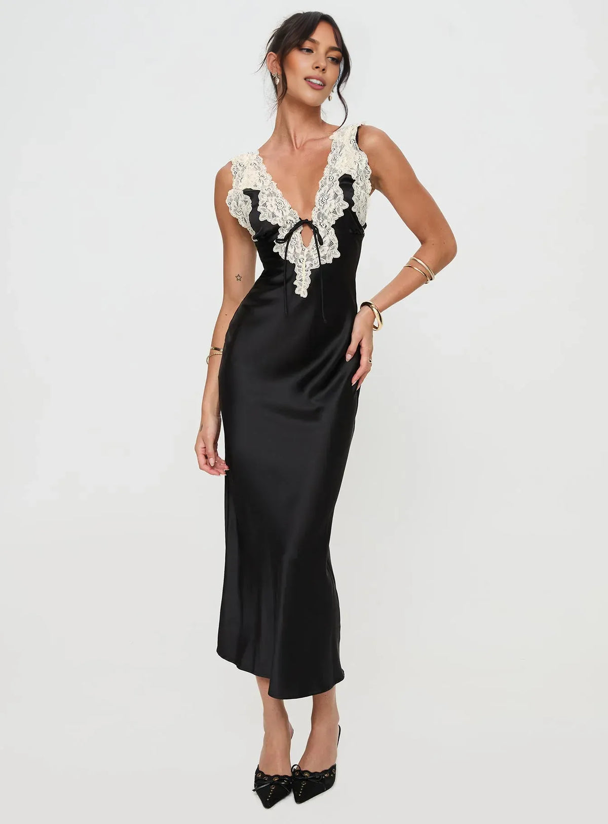 Timeless Special Occasion Sophisticated Graceful Elegant Black Satin Backless Midi Prom Dress