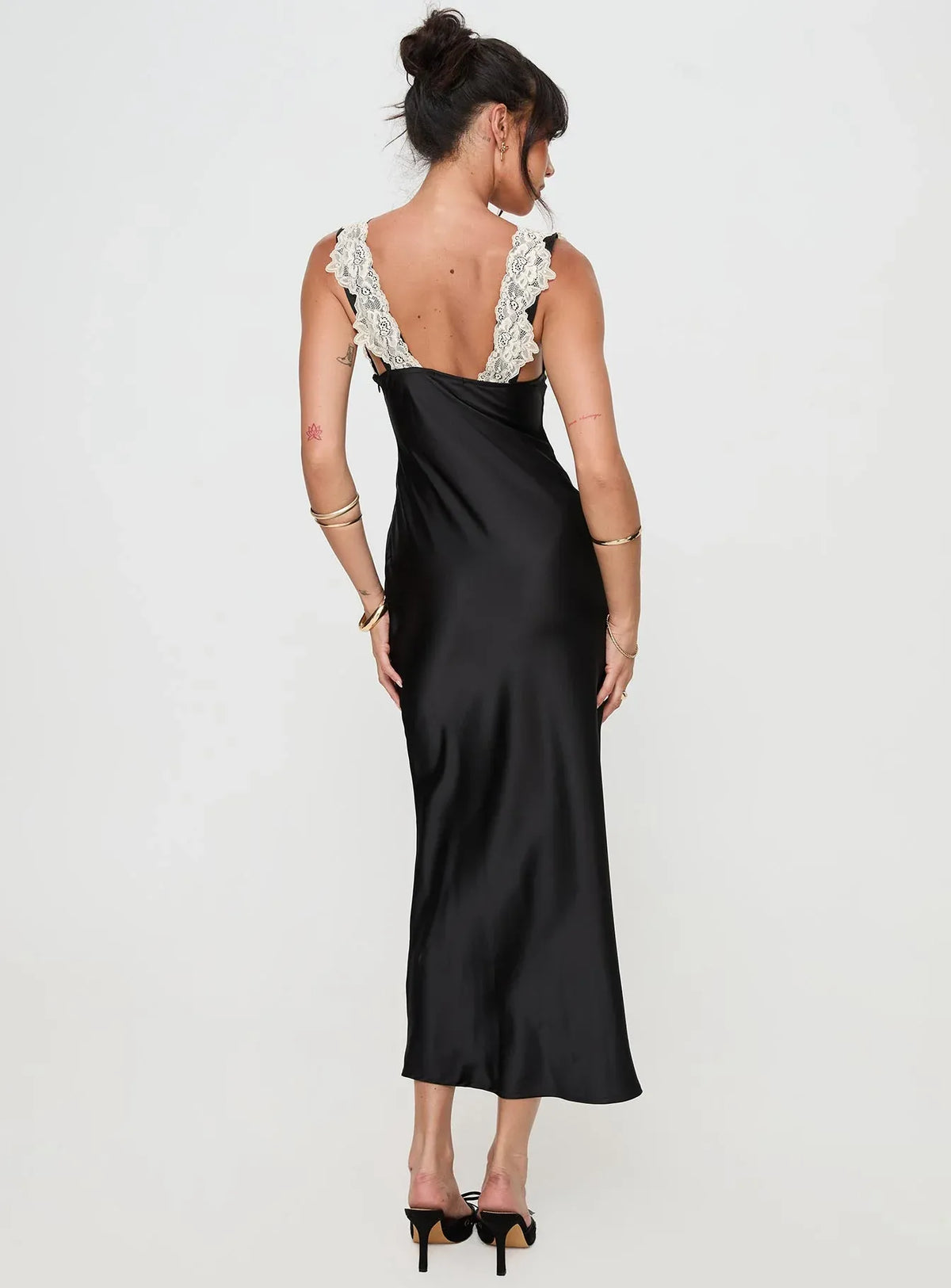 Timeless Special Occasion Sophisticated Graceful Elegant Black Satin Backless Midi Prom Dress