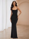 Black Mermaid Prom Dress Spaghetti Straps Cowl Neckline for a Sparkling Gala Entrance