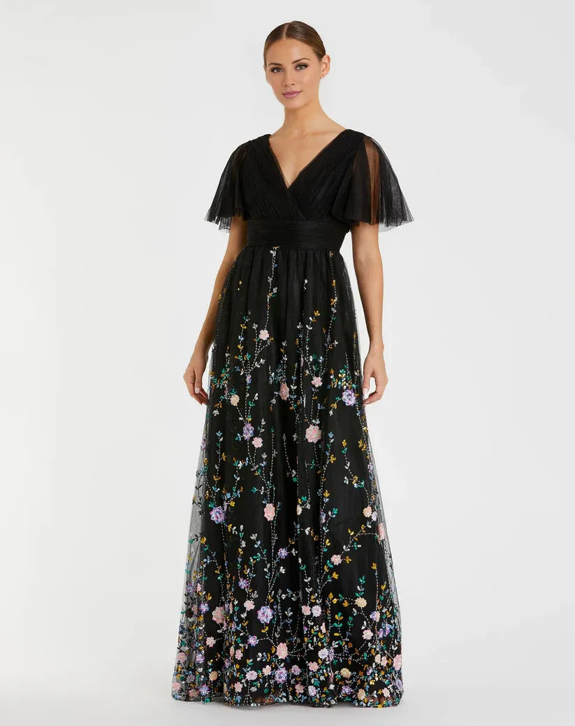 Sophisticated Graceful Stylish Refined Beautiful Elegant Black A-Line Embroidered Short Prom Dress
