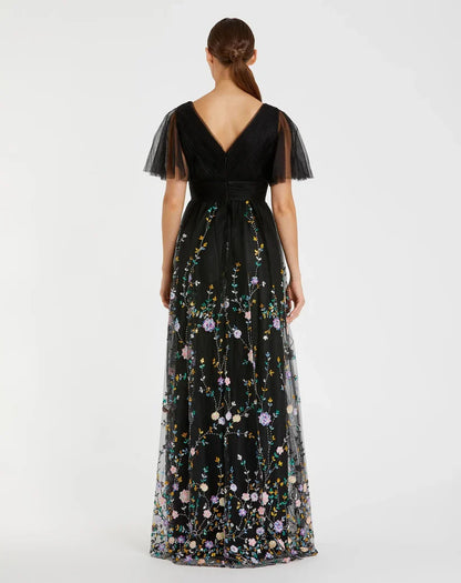 Sophisticated Graceful Stylish Refined Beautiful Elegant Black A-Line Embroidered Short Prom Dress