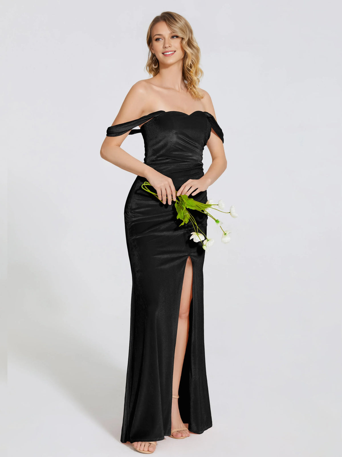 Beautiful Timeless Special Occasion Elegant Black Satin Trumpet Sleeveless Floor-Length Prom Dress