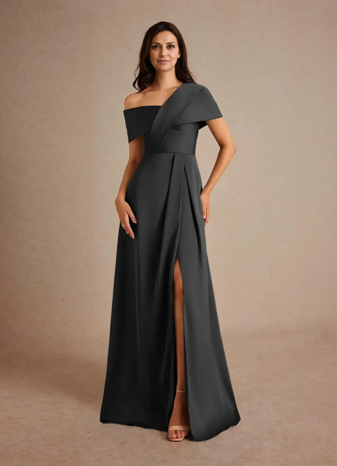Special Occasion Elegant Champagne Satin A-Line Pleated Mother of the Bride Dress