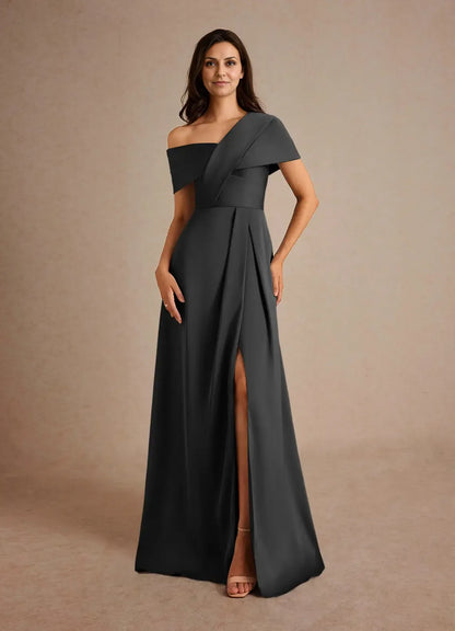 Special Occasion Elegant Champagne Satin A-Line Pleated Mother of the Bride Dress