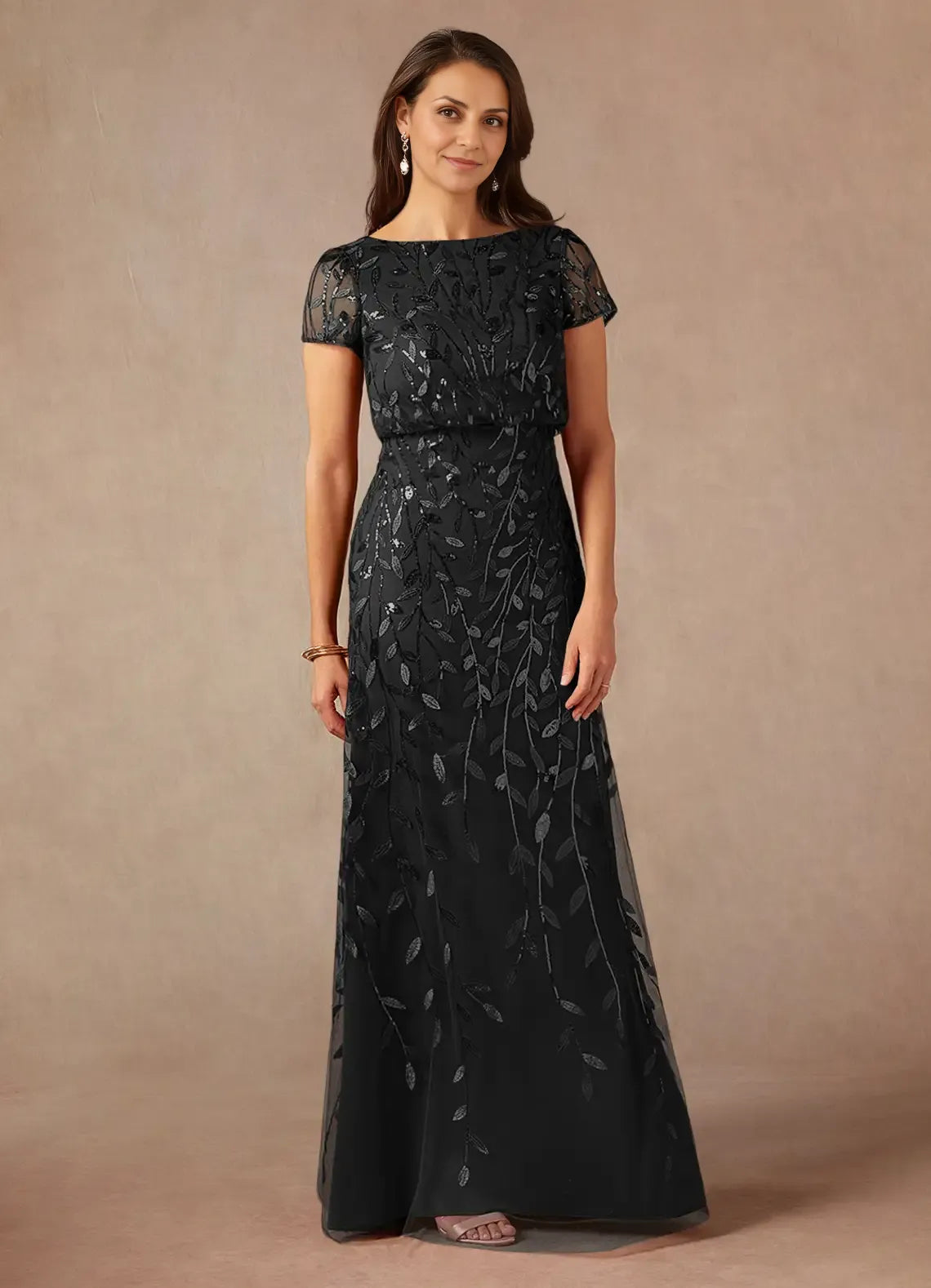 Graceful Elegant Sequins A-Line Short Sleeve Short Mother of the Bride Dress