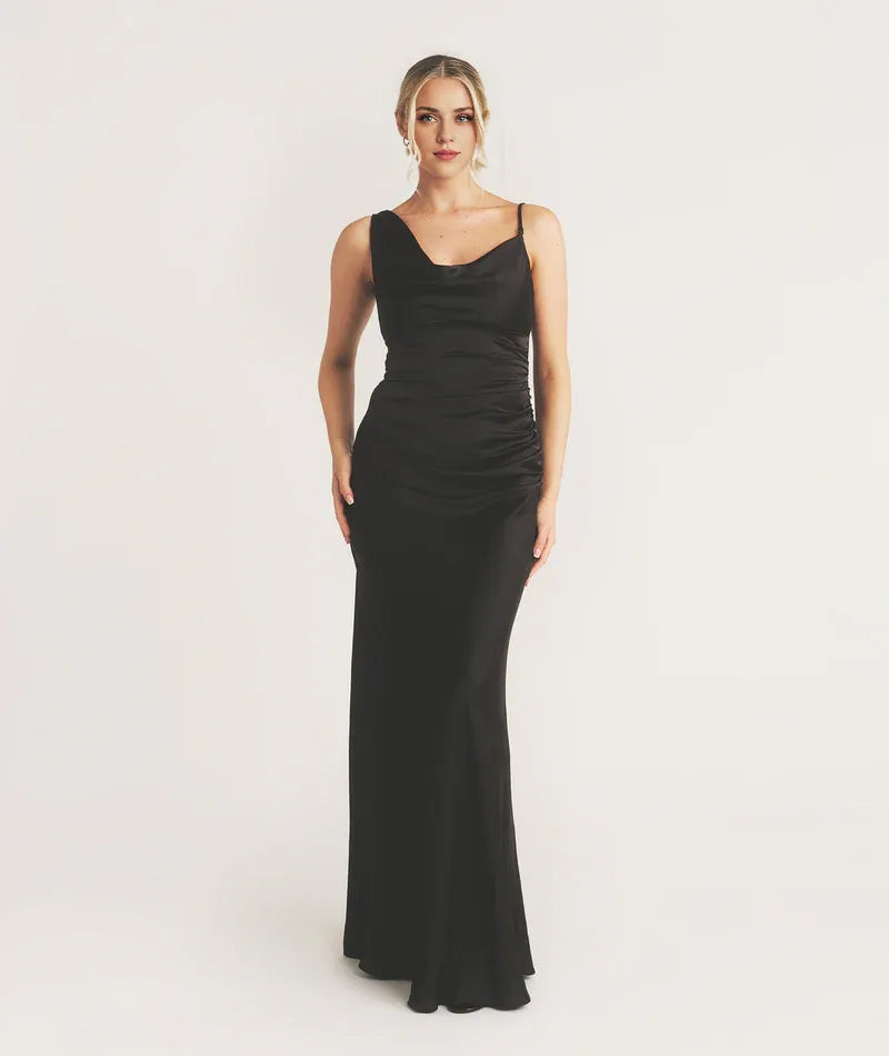 Graceful Stylish Refined Beautiful Timeless Elegant Satin Cowl Sleeveless Mini Bridesmaid Dress