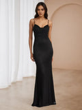 Black Mermaid Prom Dress Spaghetti Straps Ruched Bodice for Glamorous