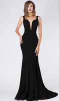 Black Mermaid Evening Dress with Plunging Sweetheart Neckline Sleeveless Design and Flared Train for Glamorous Occasions