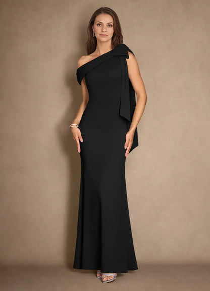 Stylish Refined Elegant Black Mermaid Pleated Floor-Length Mother of the Bride Dress