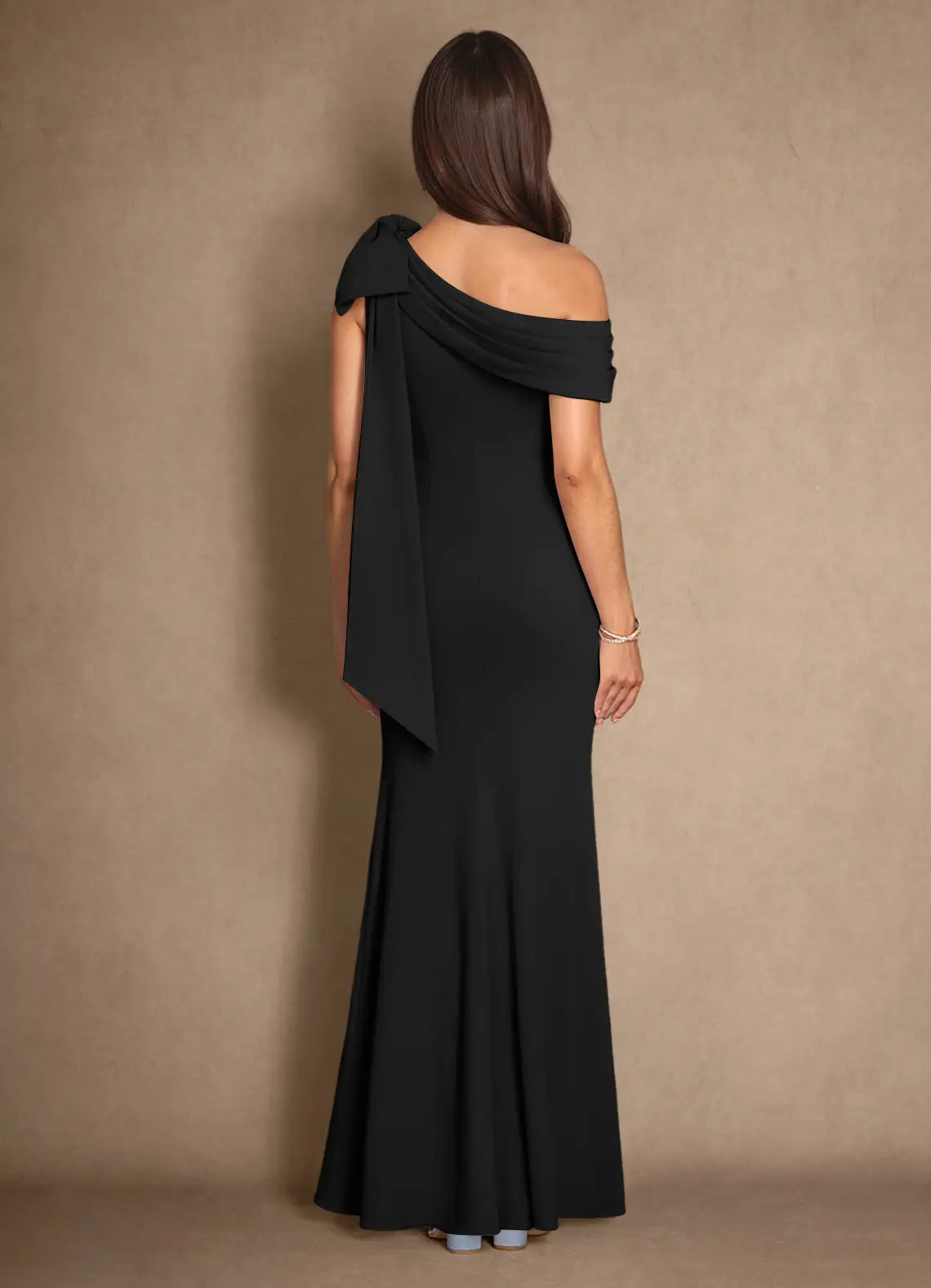 Stylish Refined Elegant Black Mermaid Pleated Floor-Length Mother of the Bride Dress