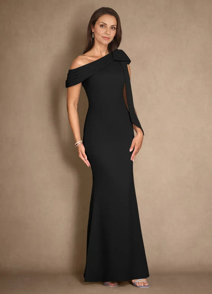 Stylish Refined Elegant Black Mermaid Pleated Floor-Length Mother of the Bride Dress