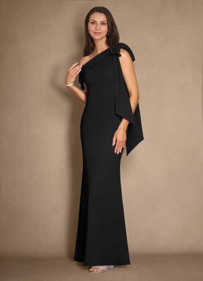 Stylish Refined Elegant Black Mermaid Pleated Floor-Length Mother of the Bride Dress