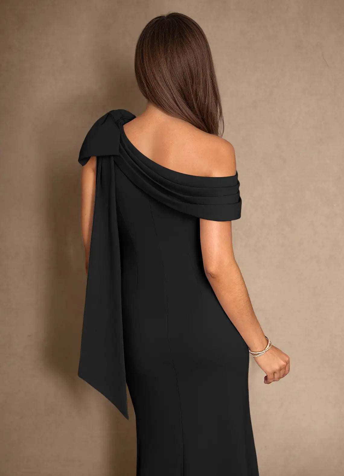 Stylish Refined Elegant Black Mermaid Pleated Floor-Length Mother of the Bride Dress