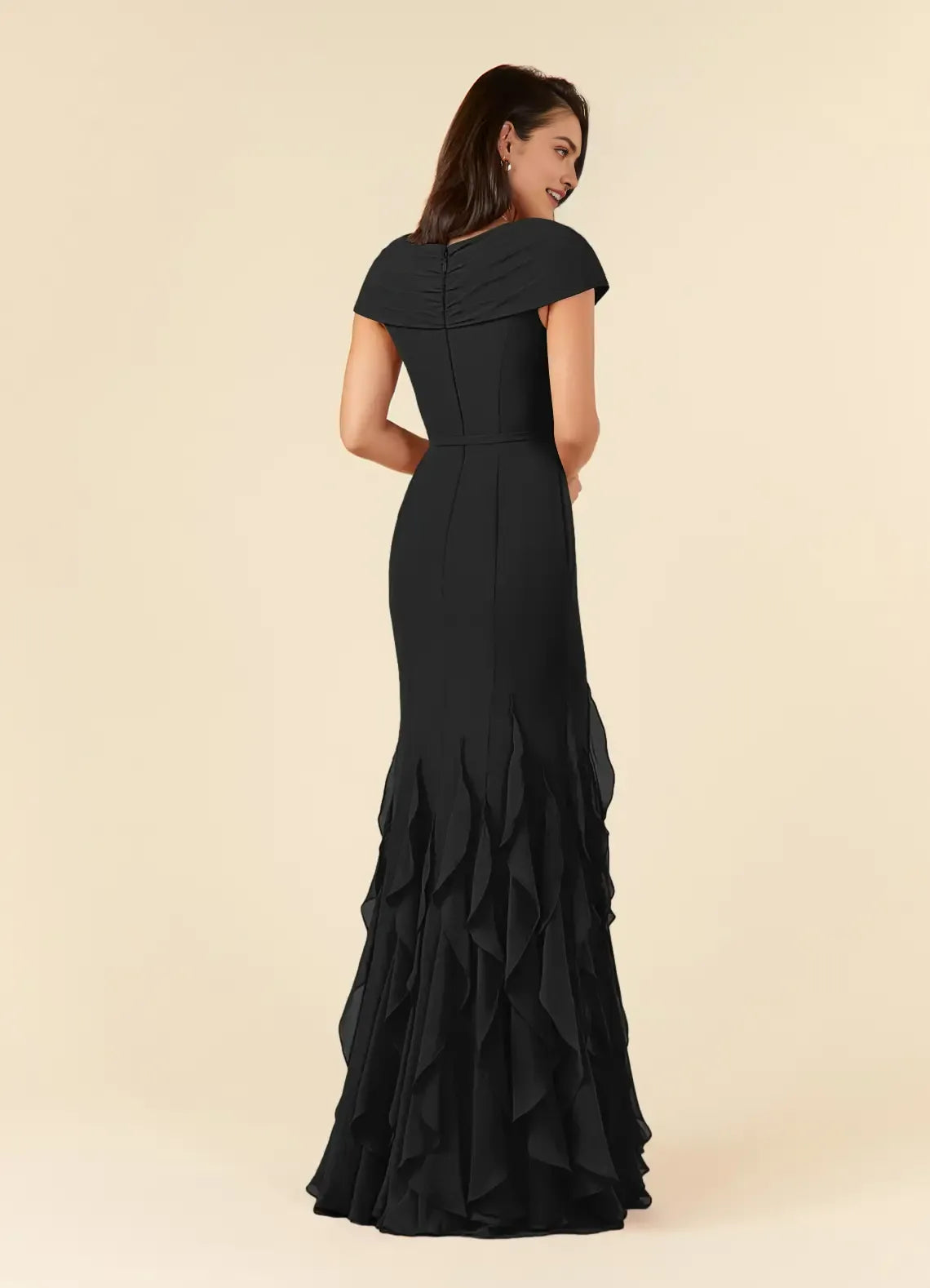 Black Mermaid Ruched V-Neck A-Line Unique Mermaid Mother of the Bride Dresses