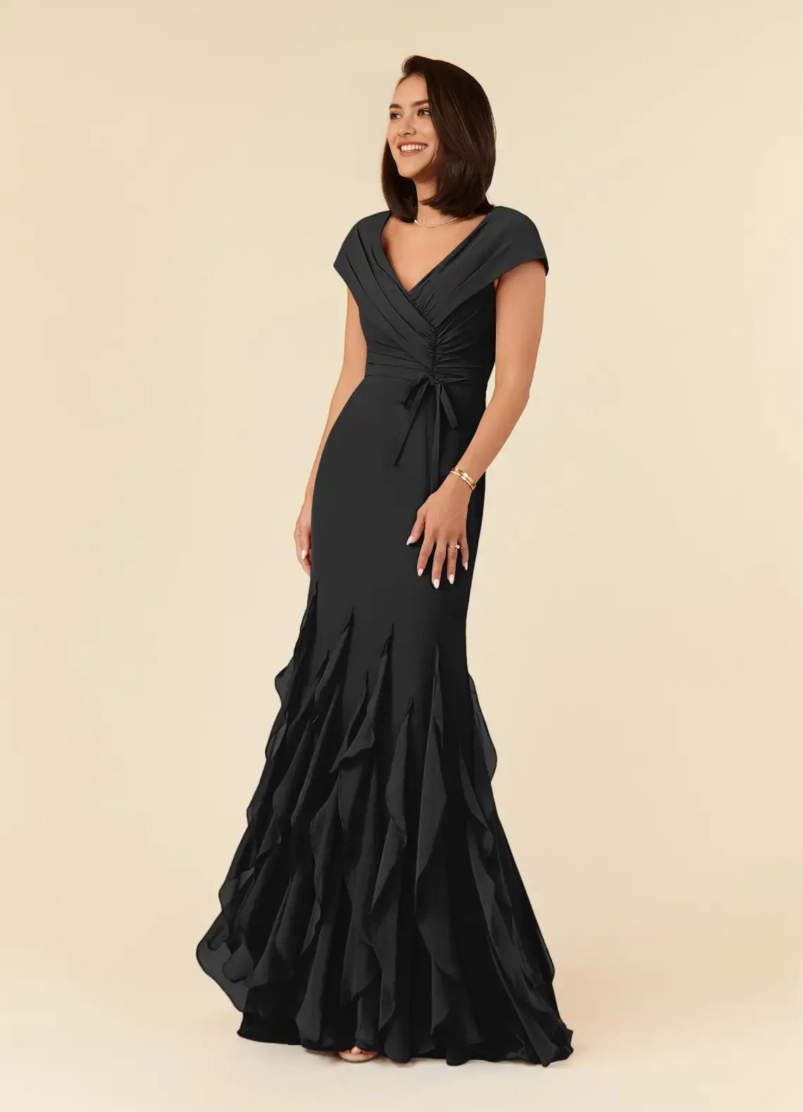 Black Mermaid Ruched V-Neck A-Line Unique Mermaid Mother of the Bride Dresses