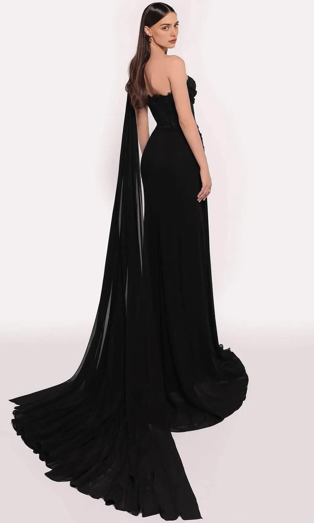 Black One - Shoulder Evening Dresses with Corset Bodice Draped Silhouette and Dramatic Train for High - End Occasions