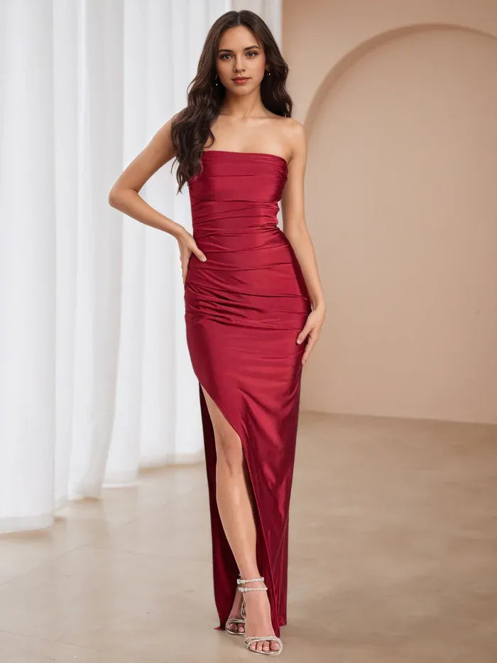 One Shoulder Prom Dress with Sheer Sleeve and Ruched Detailing A Fusion of Elegance and Modern Edge