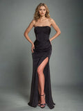 Black Party Dresses Sweetheart Trumpet/Mermaid Bodice Maxi Prom Dress With Slit