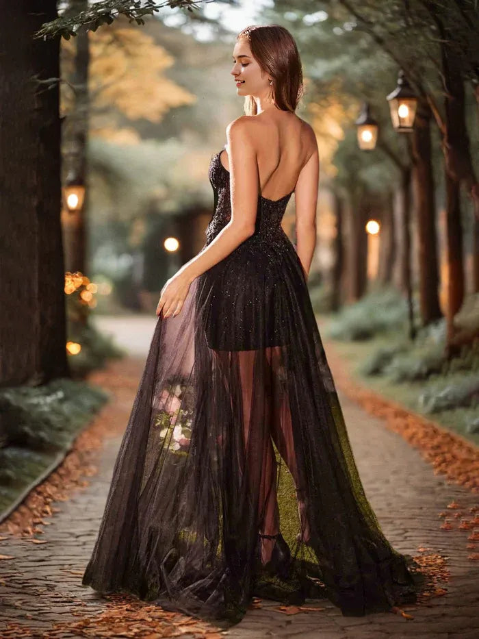 Black Prom Dresses Sweetheart Mini Sheath Prom Dress With Train