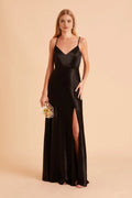 Black Deep V - Neck Prom Dress with Side Slit Goth Inspired Glamour Gown for Enigmatic Formal Evenings