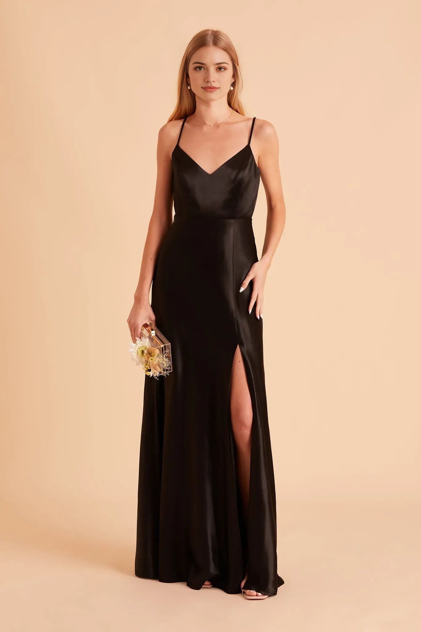 Black Deep V - Neck Prom Dress with Side Slit Goth Inspired Glamour Gown for Enigmatic Formal Evenings