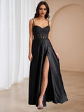 Black Prom Dress with Bodice Spaghetti Straps High Slit Timeless Elegance for Formal Occasions
