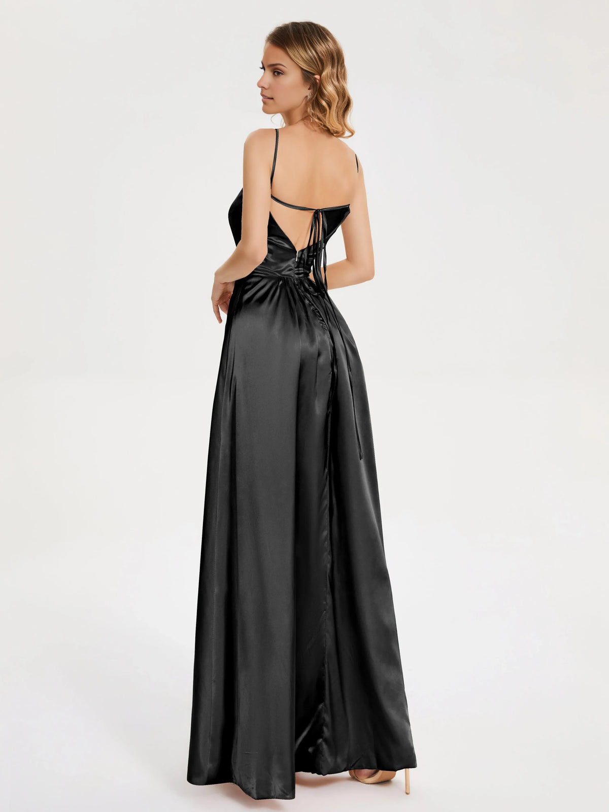 Beautiful Timeless Chic Elegant Black Satin A-Line High Neck Sleeveless Prom Dress
