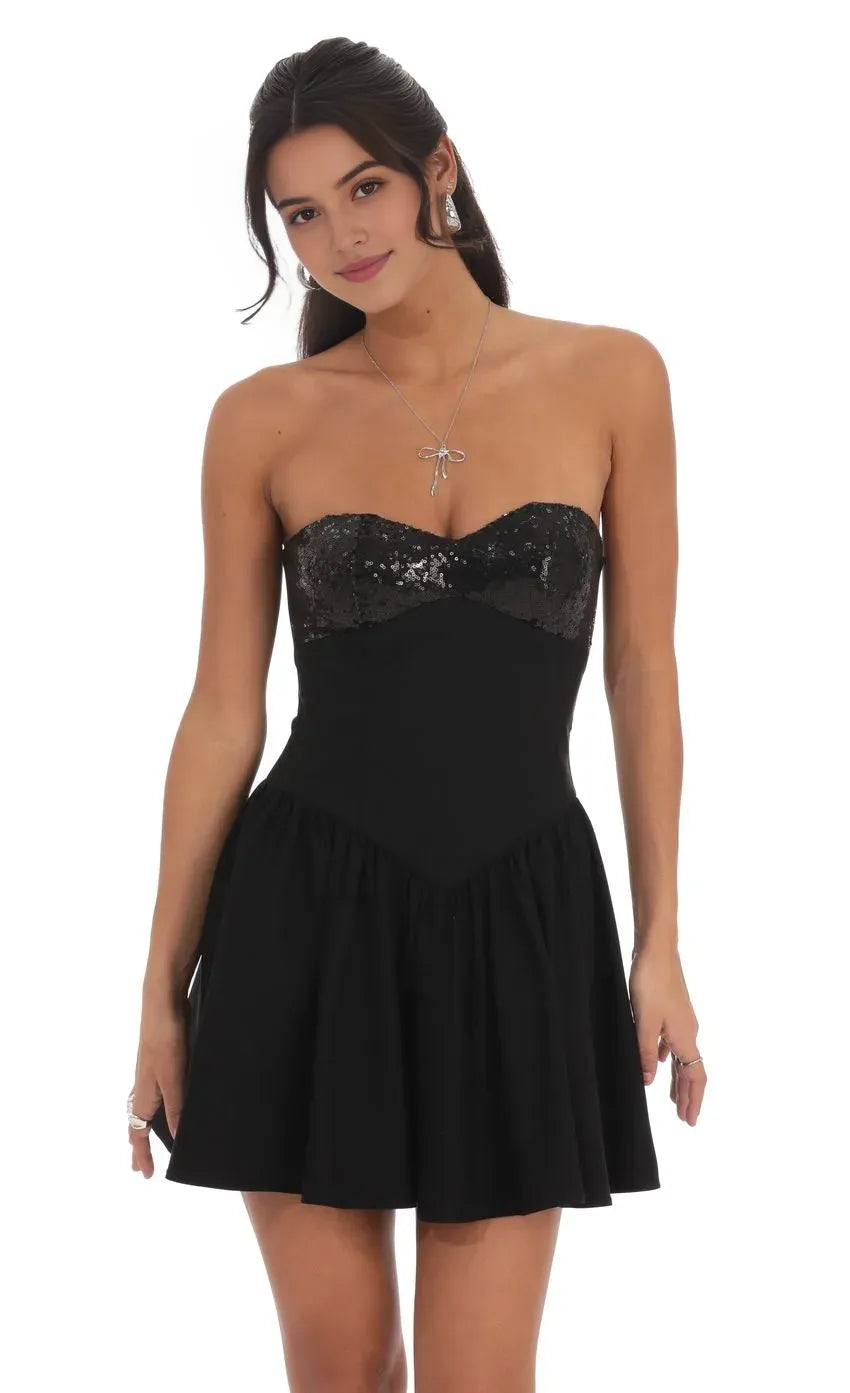 Black Strapless Homecoming Dresses with Flared Skirt Ideal for Homecoming School Dances