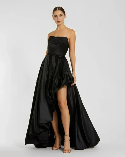 Refined Beautiful Timeless Chic Elegant Black Satin A-Line Strapless Sleeveless Prom Dress