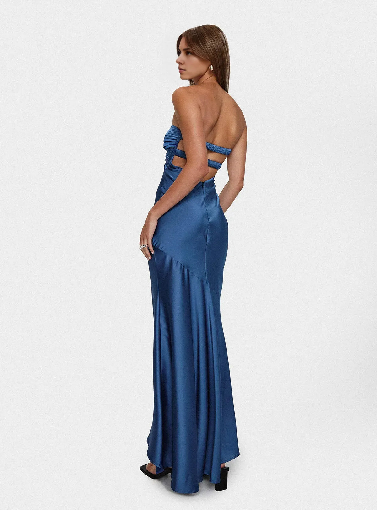 Special Occasion Sophisticated Graceful Stylish Elegant Blue Satin Strapless Sleeveless Prom Dress