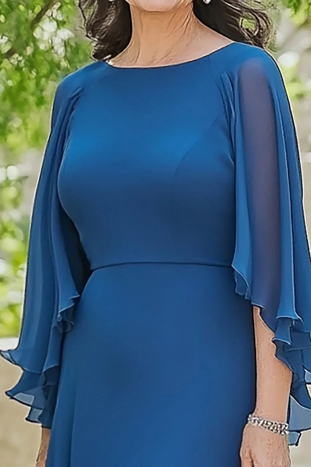 Blue Asymmetrical Ruffled Mother of the Bride Dress