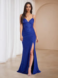Blue Glitter Prom Dress Sweetheart Neckline Ruffled Mermaid Skirt Romantic Charm for School Dances