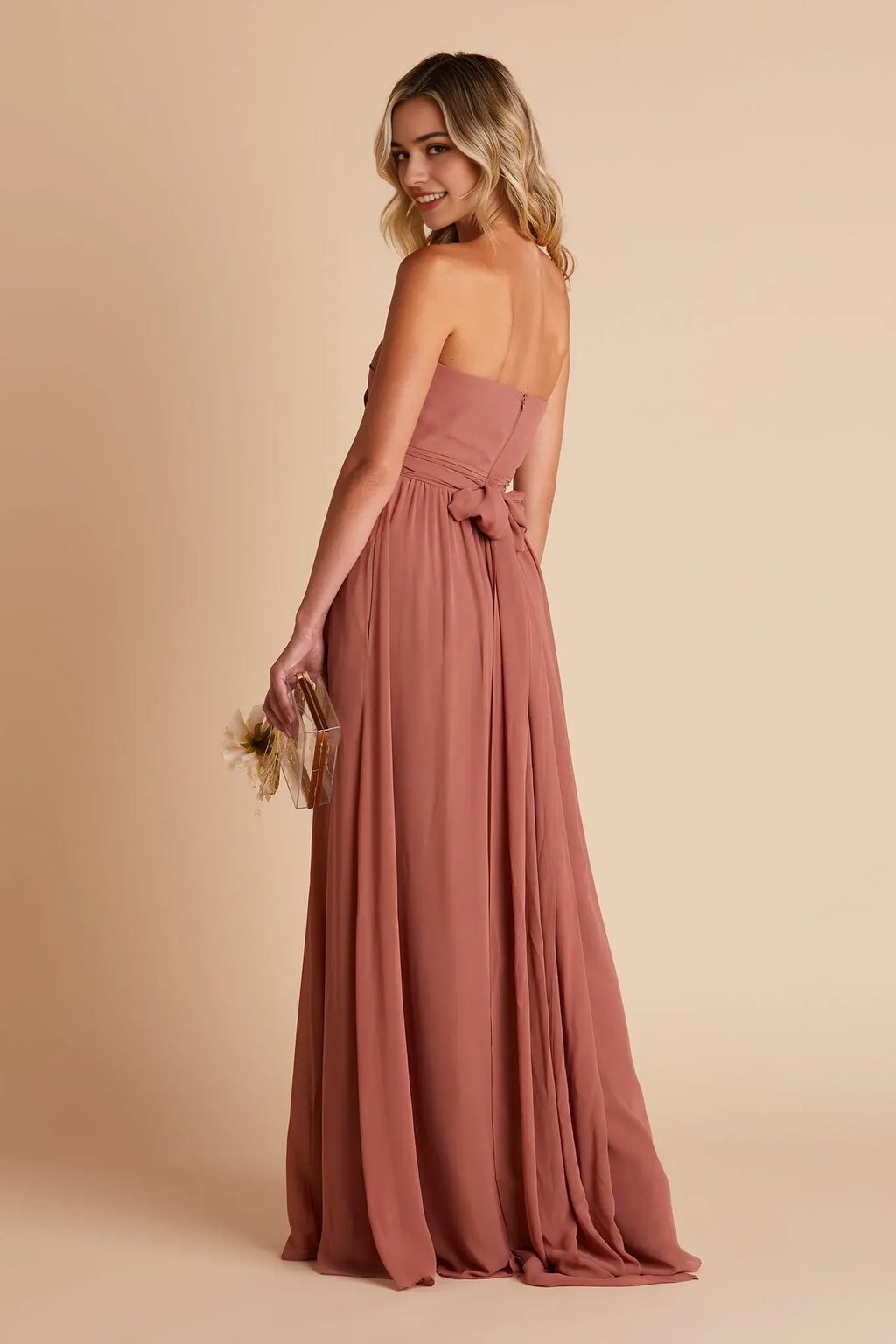 Blush Strapless Prom Dress Ruched Bodice Side Slit for Whimsical Forest Themed Formal Gatherings