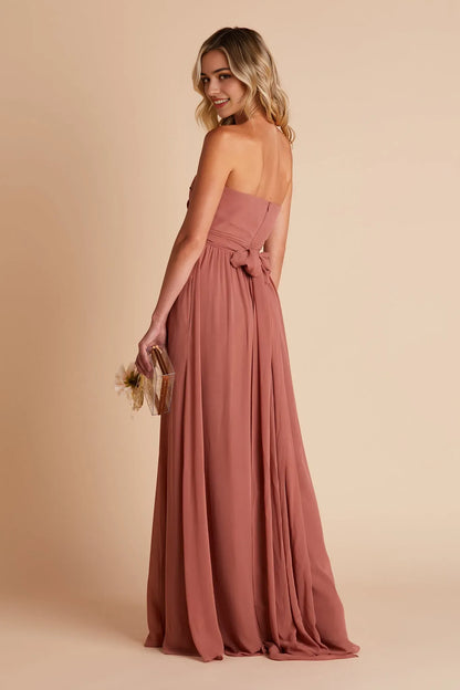 Elegant Red Slit A-Line Strapless Classic-Sleeve Classic-Back Floor-Length Prom Dress