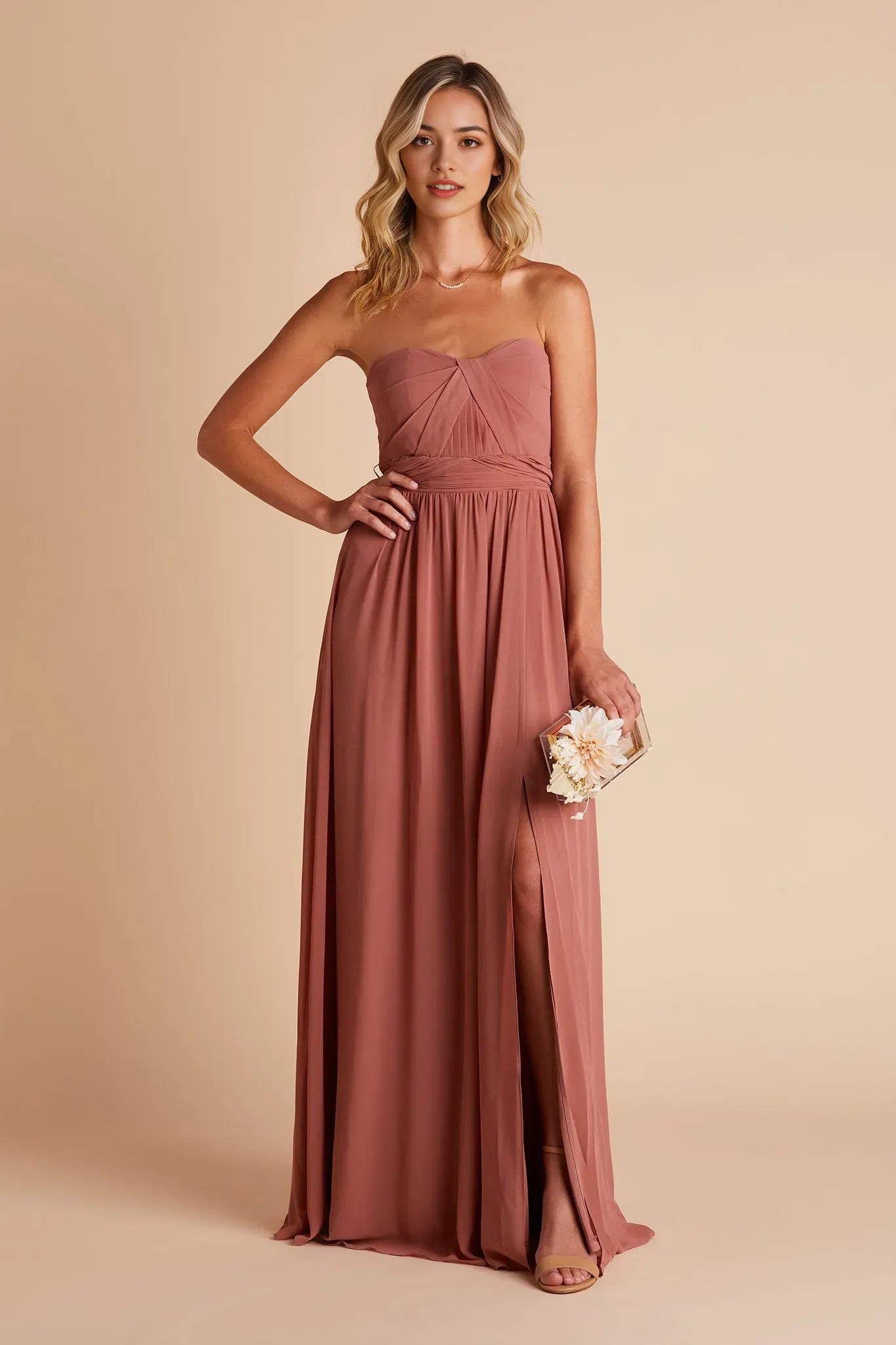 Blush Strapless Prom Dress Ruched Bodice Side Slit for Whimsical Forest Themed Formal Gatherings