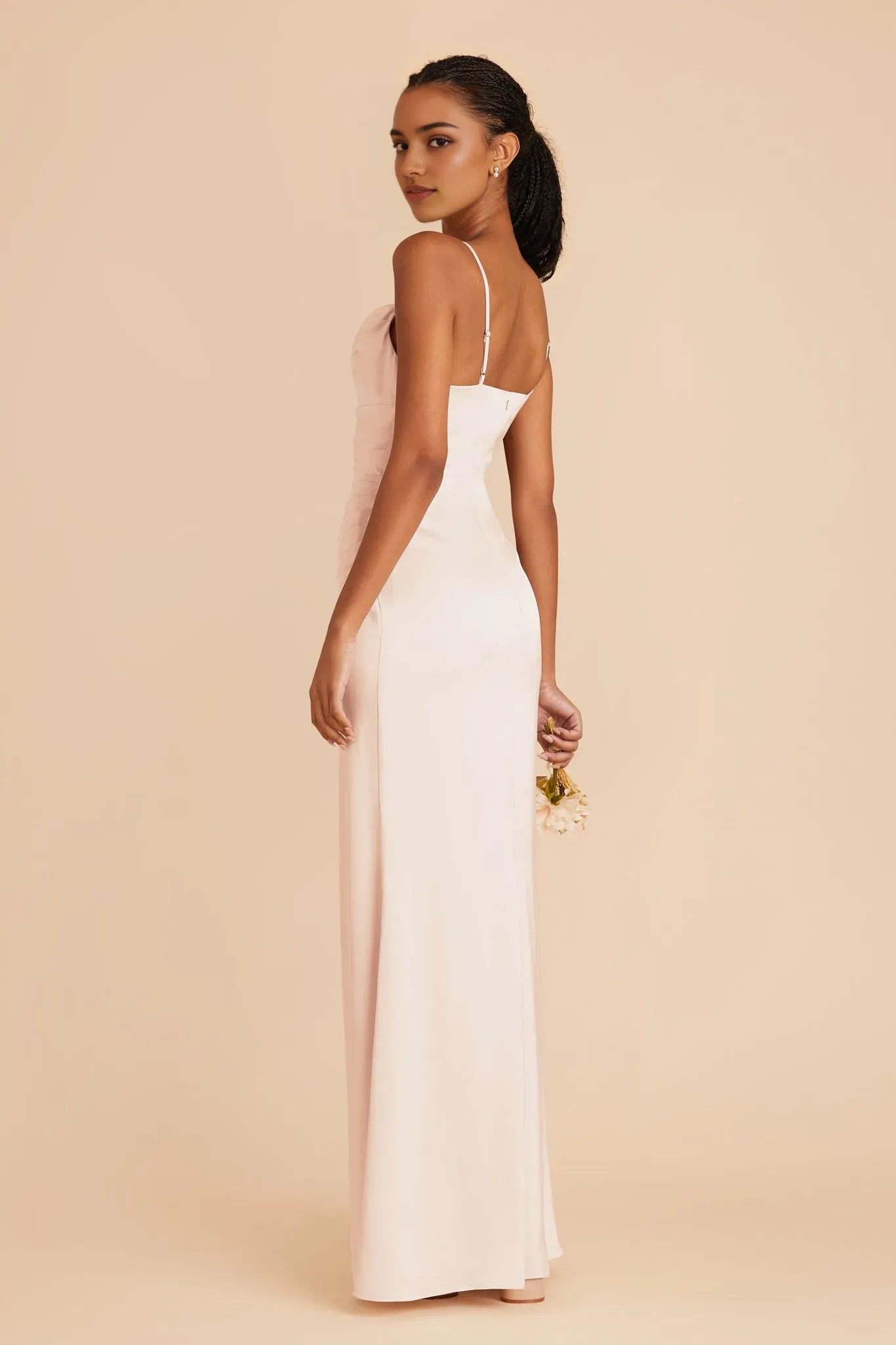 Blush Pink Cowl Neck Prom Dress Spaghetti Strap Gown with Side Slit for Ethereal Elegance