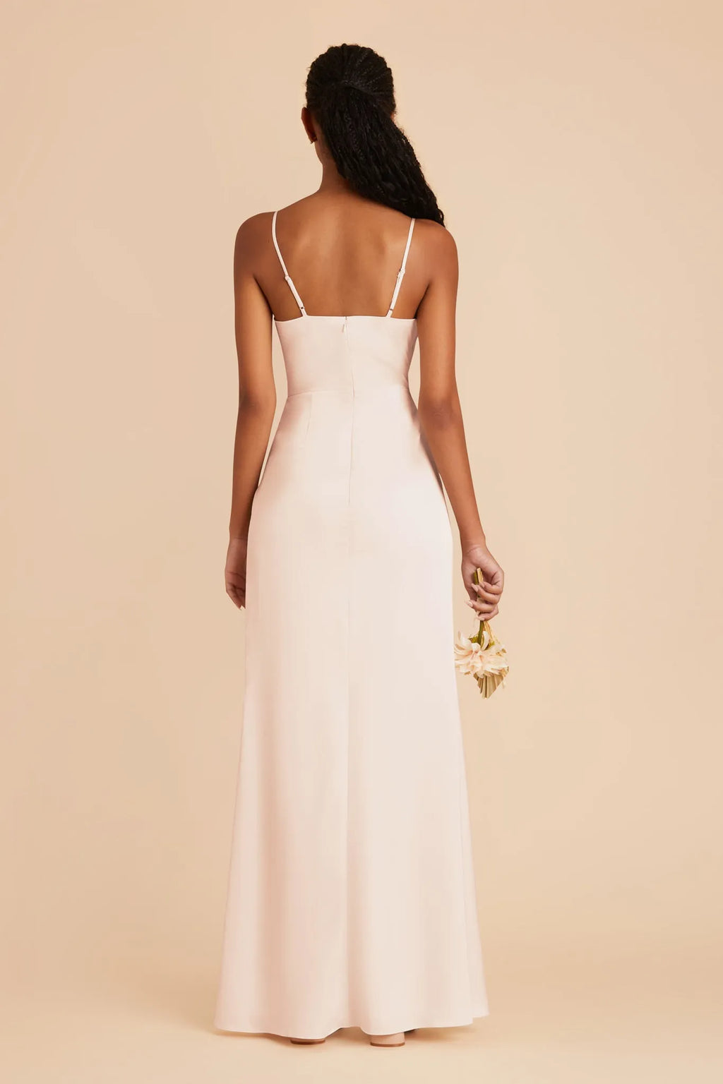 Blush Pink Cowl Neck Prom Dress Spaghetti Strap Gown with Side Slit for Ethereal Elegance