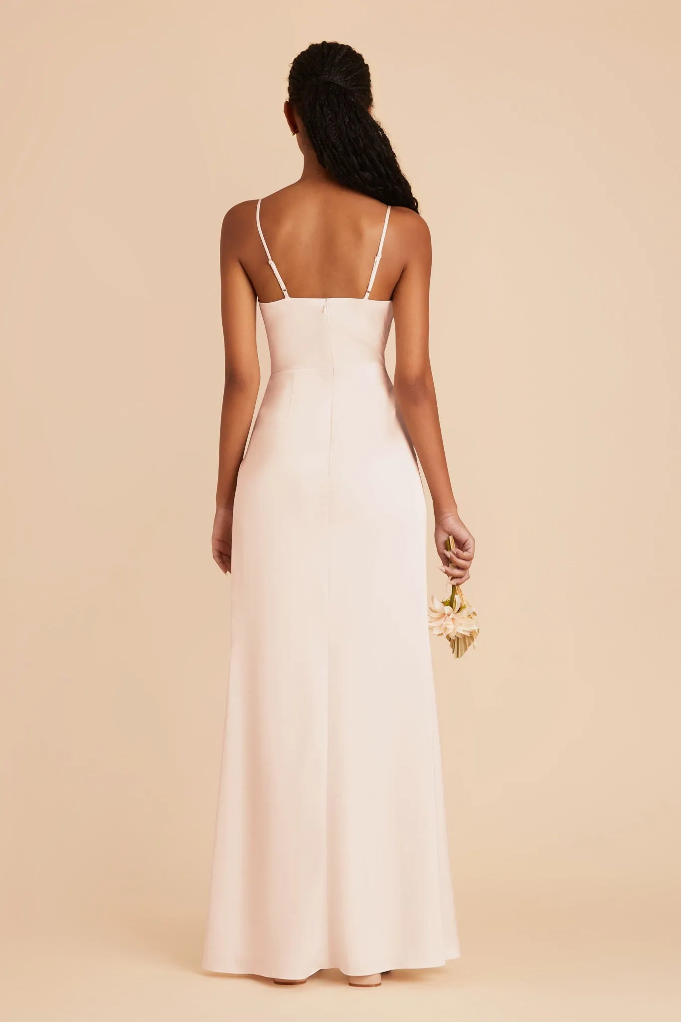 Blush Pink Cowl Neck Prom Dress Spaghetti Strap Gown with Side Slit for Ethereal Elegance