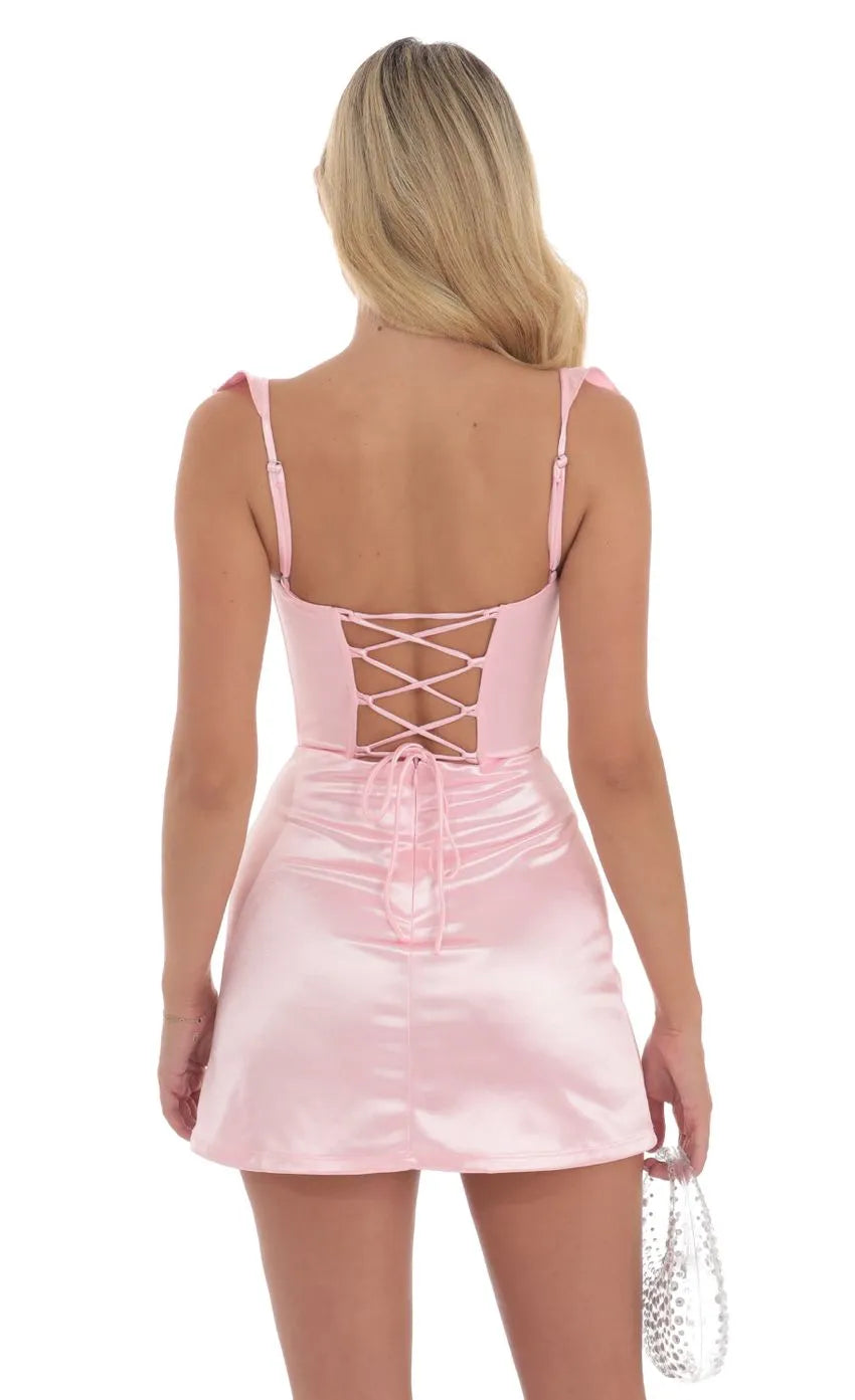 Blush Pink Homecoming Dress with Ruffled Straps Sweetheart Neckline Corset Style Bodice Side Slit Perfect for School Dances