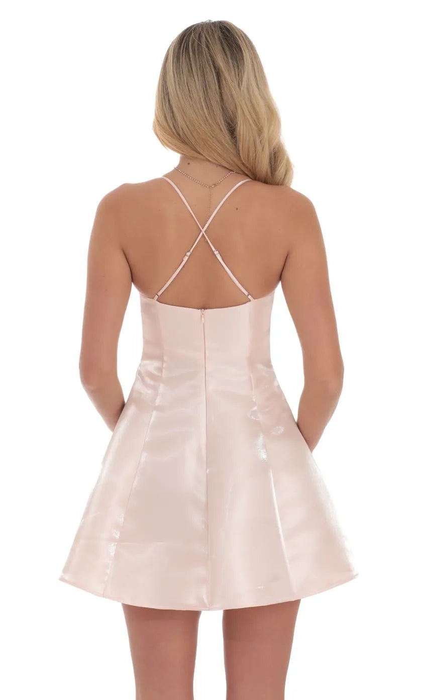 Blush Pink Homecoming Dress with Spaghetti Straps Square Neckline Flared Mini Skirt Perfect for School Dances