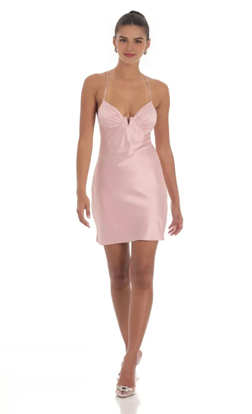 Blush Pink Homecoming Dress with Thin Spaghetti Straps Sweetheart Neckline Bodycon Fit