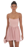 Blush Pink Bodice Homecoming Dress with Spaghetti Straps Square Neckline Asymmetric Flared Skirt