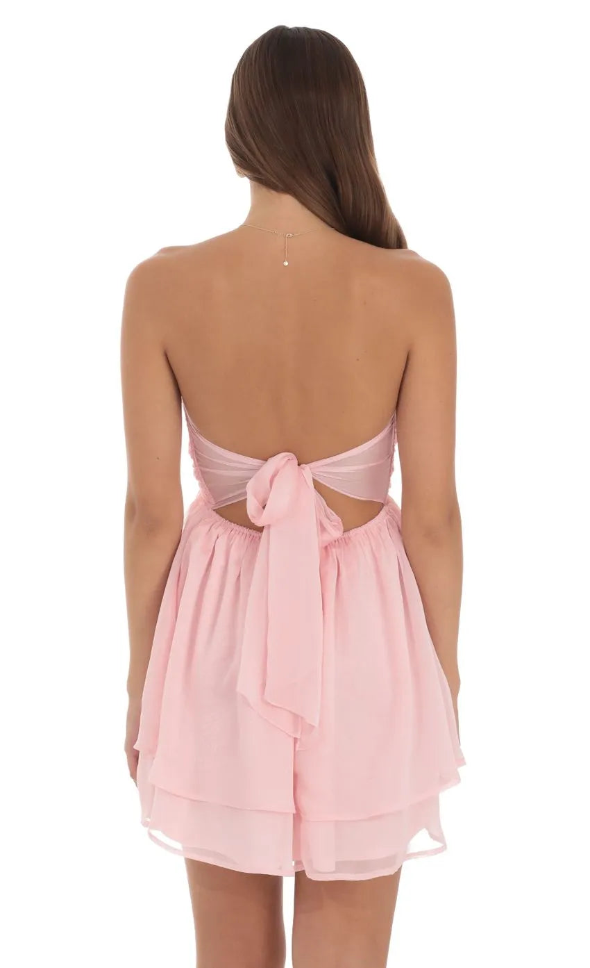 Blush Pink Strapless Homecoming Dresses with Cut Out Detail Perfect for Homecoming School Dances