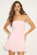 Blush Pink Strapless Homecoming Dress Flounce Hem Bodycon Fit Dance the Night Away in Feminine Grace