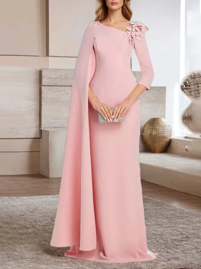 Pink Blush Prom Sheath/Column Elegant 3/4 Length Sleeves Long Prom Dress