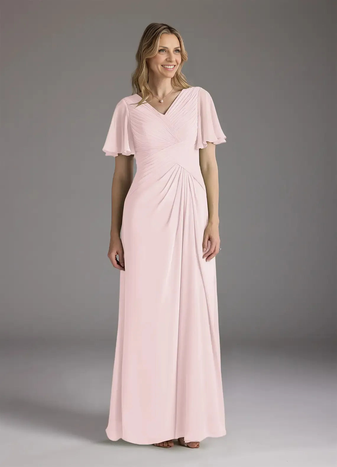 Refined Beautiful Timeless Special Occasion Elegant Chiffon A-Line V-Neck Ruffle Evening Dress
