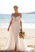 Special Occasion Sophisticated Graceful Stylish Refined Elegant Ivory Chiffon A-Line Sleeveless Wedding Dress
